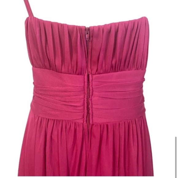 Vintage 90s Pink Chiffon One Shoulder Dress Prom Rosette Ruched Knee Length 3X - Picture 8 of 11